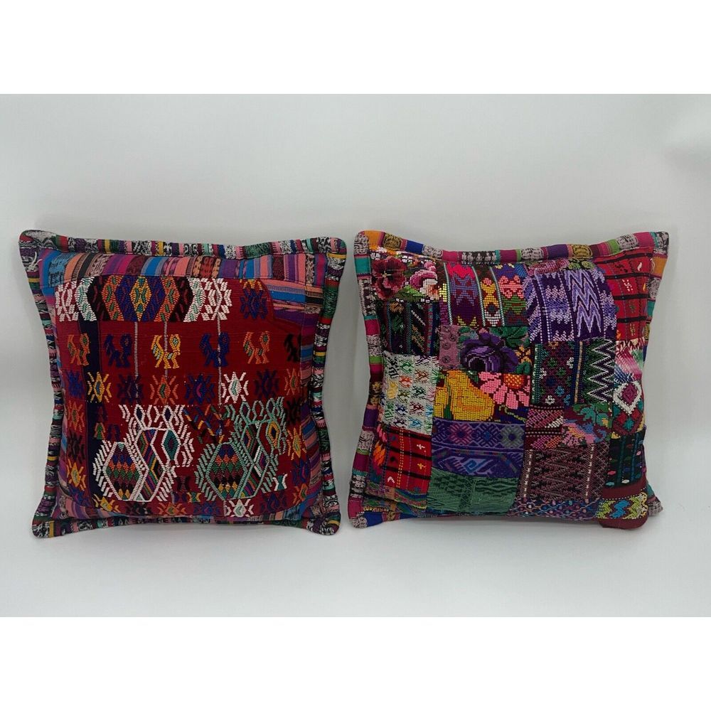 Handmade Set PATCHES OF HUIPIL Embroidered Pillow Cases Colorful Guatimala‎